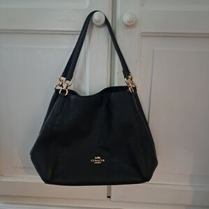Coach Hallie black pebbled leather shoulder bag